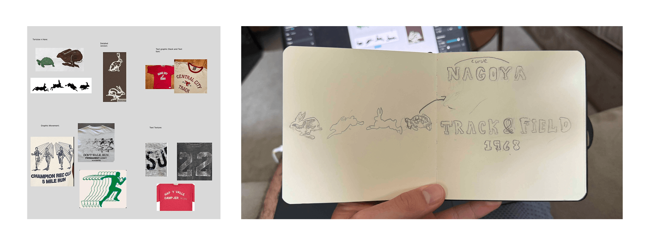 Inspiration board + early concept sketch